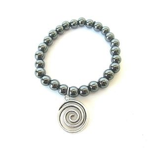 NWT Hematite Spiral Charm Stretch Bracelet